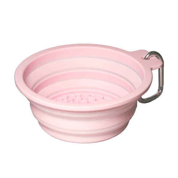 PetDreamHouse Silicone Collapsible Travel Bowl – Foldable 600ml Navy Blue with Lick Mat and Carabiner