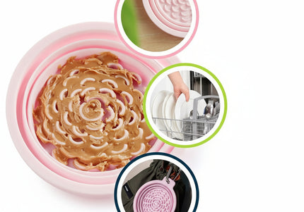 PetDreamHouse Silicone Collapsible Travel Bowl – Foldable 600ml Navy Blue with Lick Mat and Carabiner