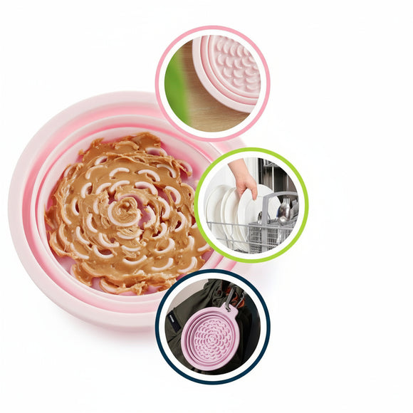 PetDreamHouse Silicone Collapsible Travel Bowl – Foldable 600ml Navy Blue with Lick Mat and Carabiner