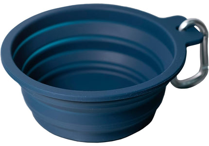 PetDreamHouse Silicone Collapsible Travel Bowl – Foldable 600ml Navy Blue with Lick Mat and Carabiner