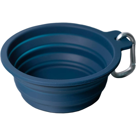 PetDreamHouse Silicone Collapsible Travel Bowl – Foldable 600ml Navy Blue with Lick Mat and Carabiner