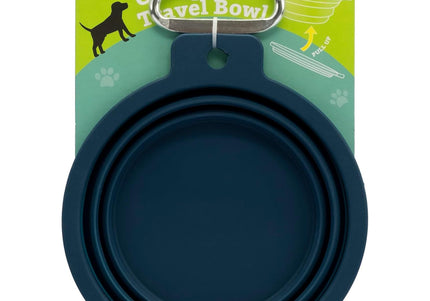 PetDreamHouse Silicone Collapsible Travel Bowl – Foldable 600ml Navy Blue with Lick Mat and Carabiner