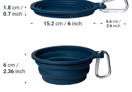 PetDreamHouse Silicone Collapsible Travel Bowl – Foldable 600ml Navy Blue with Lick Mat and Carabiner