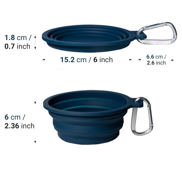 PetDreamHouse Silicone Collapsible Travel Bowl – Foldable 600ml Navy Blue with Lick Mat and Carabiner