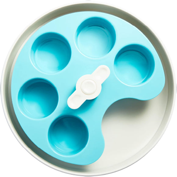 PetDreamHouse Spin Interactive Slow Feed Bowl – Medium Difficulty, Blue, Engaging Mealtime Solution