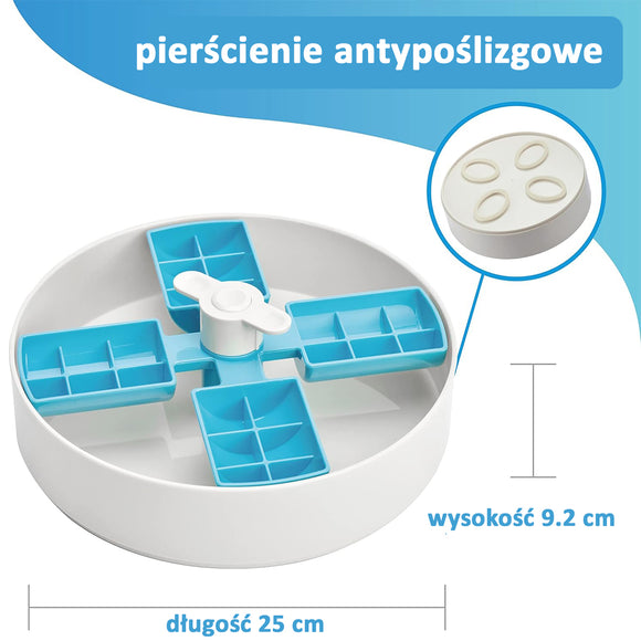 PetDreamHouse Spin Interactive Slow Feed Bowl – Medium Difficulty, Blue, Engaging Mealtime Solution