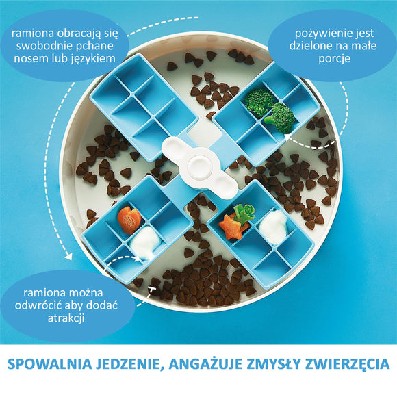 PetDreamHouse Spin Interactive Slow Feed Bowl – Medium Difficulty, Blue, Engaging Mealtime Solution