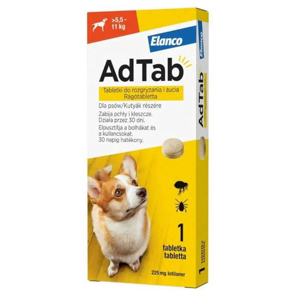 AdTab Chewable Flea and Tick Tablet – Fast-Acting Oral Protection, 5.5–11kg Dogs