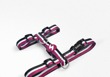 Dashi Stripes Back Harness – Adjustable Guard Dog Harness, Purple and Black, Medium Size