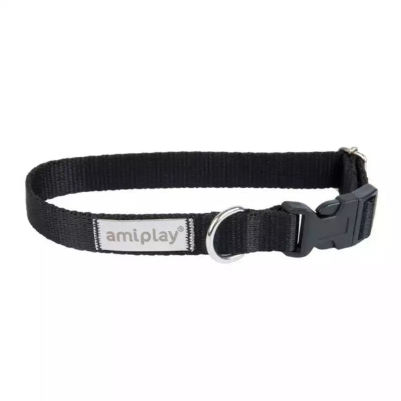 Amiplay SAMBA Adjustable Dog Collar – Durable Nylon, Secure Buckle, Black