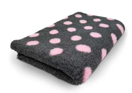 Dry Bed Type A+ Anthracite Pet Bed – Soft Washable Mat with Pink Dots, 100x75 cm