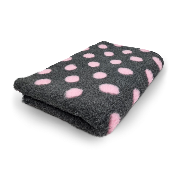 Dry Bed Type A+ Anthracite Pet Bed – Soft Washable Mat with Pink Dots, 100x75 cm