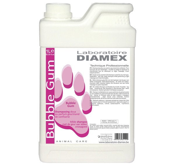 Diamex Bubble Gum Shampoo – Concentrated Formula, Bubble Gum Scent, Suitable for All Coat Types, 1L