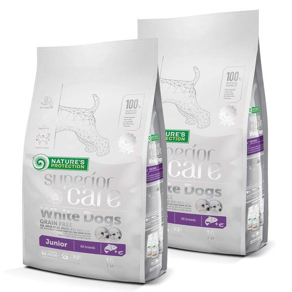Nature’s Protection Superior Care White Dogs Junior Salmon Kibble – 2 x 10kg, Complete Balanced Nutrition