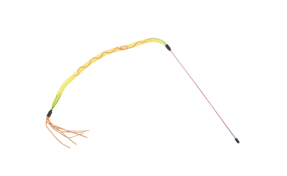 Record Cat Teaser Toy – Elastic Mesh Fishing Rod with Fringes and Bell, Interactive Play