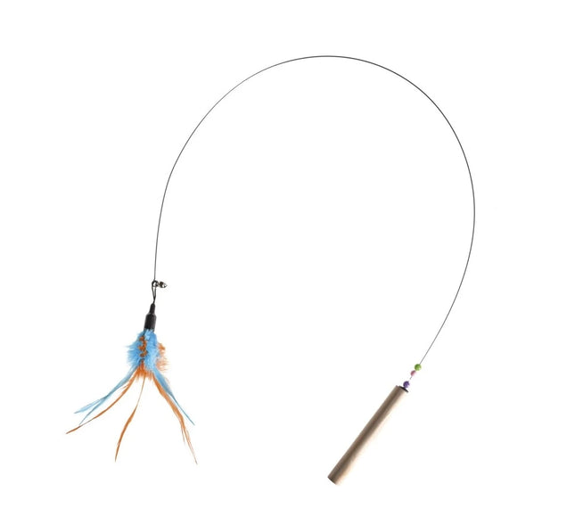 Record Cat Teaser Pole – Interactive Feather Wand with Flexible Rod, Engaging Play Design