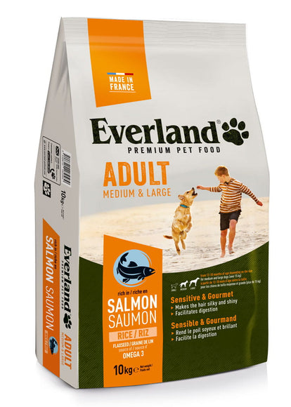 Everland Adult Dog Food with Salmon – 10kg, Medium and Large Breeds, Digestive Support