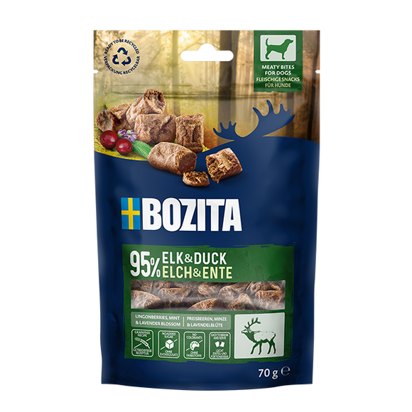 Bozita Meaty Bites Elk & Duck – Soft Protein-Rich Treats, 70g Resealable Pack