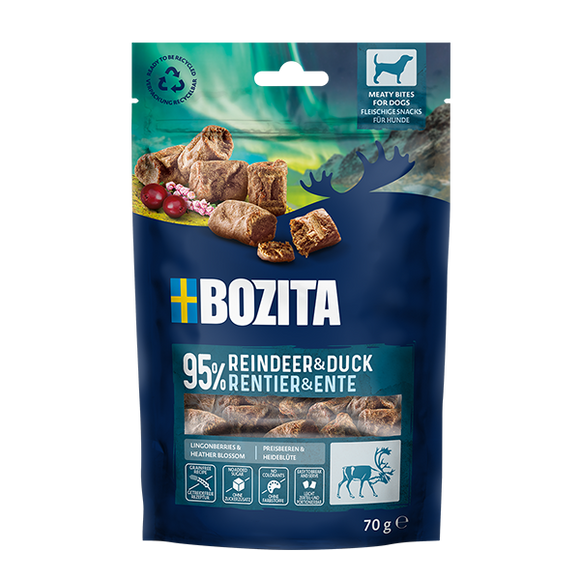 Bozita Meaty Bites Reindeer & Duck – Soft Dog Treats with Rich Protein, 70g Pack