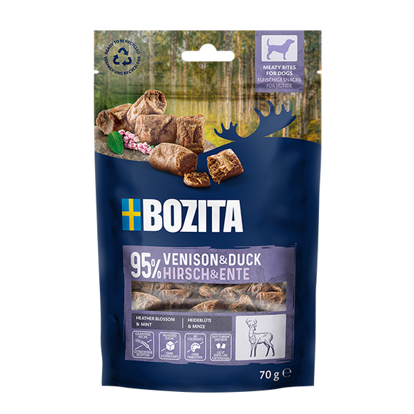 Bozita Meaty Bites Venison & Duck – Soft Dog Treats with Rich Protein, 70g Pack