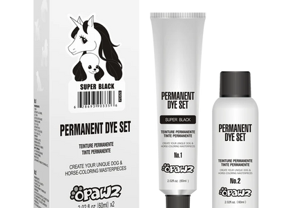 Opawz Permanent Pet Hair Dye – Super Black, Long-Lasting Color Formula, 2 x 60ml Tubes