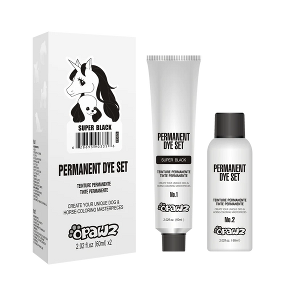 Opawz Permanent Pet Hair Dye – Super Black, Long-Lasting Color Formula, 2 x 60ml Tubes