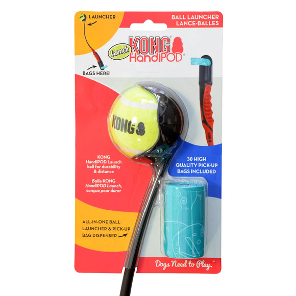 KONG HandiPOD Ball Launcher – Ergonomic Thrower with Integrated Waste Bag Dispenser