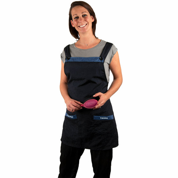 Tikima Capriana Grooming Apron – Lightweight Black Design with Blue Inserts, Water-Resistant