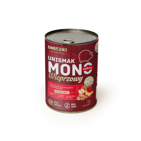 Uniszki UNIsmak Mono Pork Wet Dog Food – Single Protein, 400g Can, Premium Quality