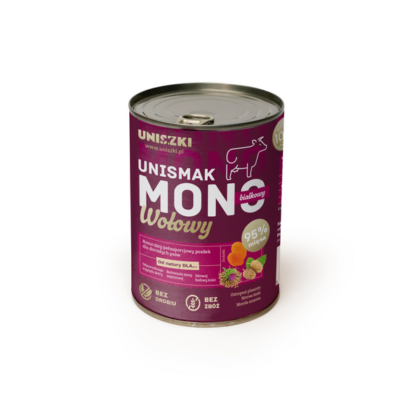 Uniszki UNIsmak Mono Beef Wet Food – Single Protein, Grain-Free, 400g Can
