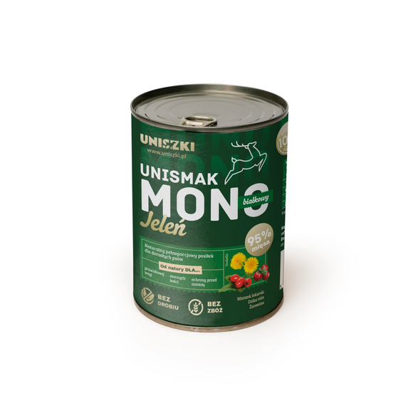 Uniszki UNIsmak Mono Jeleń Wet Dog Food – Grain-Free Venison Recipe, 400g Can