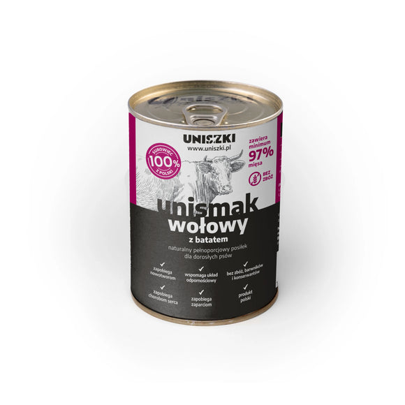 Uniszki UNIsmak Beef with Sweet Potato Wet Food – Grain-Free, 410g Can