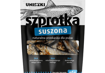Uniszki Dried Sprat Treats – Natural Single-Ingredient Snack, 40g Resealable Pack