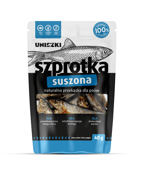 Uniszki Dried Sprat Treats – Natural Single-Ingredient Snack, 40g Resealable Pack