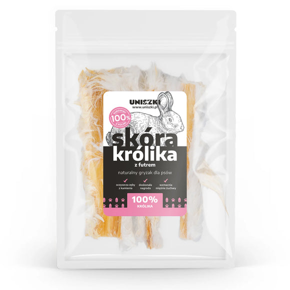 Uniszki Rabbit Skin Chews with Fur – Natural Long-Lasting Treat, 100g Pack