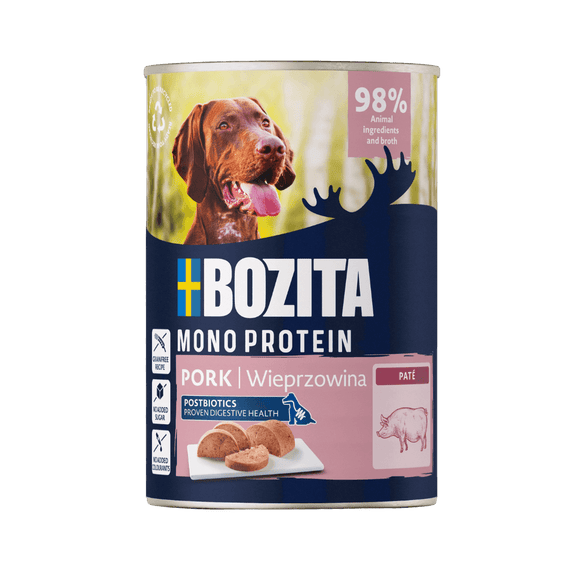 Bozita Mono Protein Pate Pork – Single Protein Wet Dog Food, 400g Can