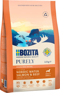 Bozita Purely Adult Small Salmon & Beef Dry Dog Food – Grain-Free, 2.5kg Bag