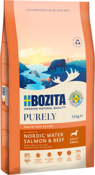 Bozita Purely Adult Small Salmon & Beef Dry Dog Food – Grain-Free, 7.5kg Bag