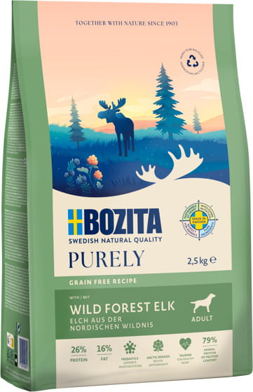 Bozita Purely Adult Elk Dry Dog Food – Grain-Free Recipe with Elk Meat, 2.5kg Bag
