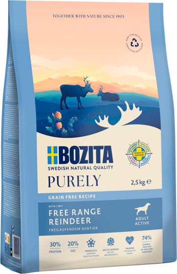 Bozita Purely Adult Reindeer Dry Dog Food – Grain-Free Formula, 2.5kg Bag