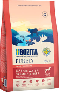 Bozita Purely Adult Large Salmon & Beef Dry Food – Grain-Free Recipe, 2.5kg Bag
