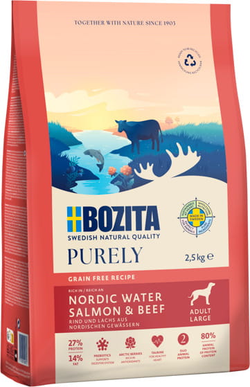Bozita Purely Adult Large Salmon & Beef Dry Food – Grain-Free Recipe, 2.5kg Bag