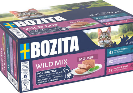 Bozita Mousse Mixed Wild – Gourmet Cat Food Selection, 12x85g, Rich Wild Flavors