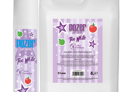 Pozer Too White Shampoo – Coat Brightening Concentrate, 1:12 Formula, 300ml Bottle