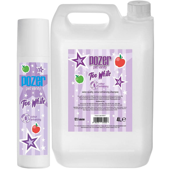 Pozer Too White Shampoo – Coat Brightening Concentrate, 1:12 Formula, 4L Large Bottle