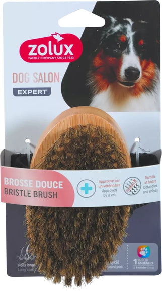 Zolux Dog Salon Soft Wooden Brush – Boar Bristles, Gentle Detangling for Long Coats