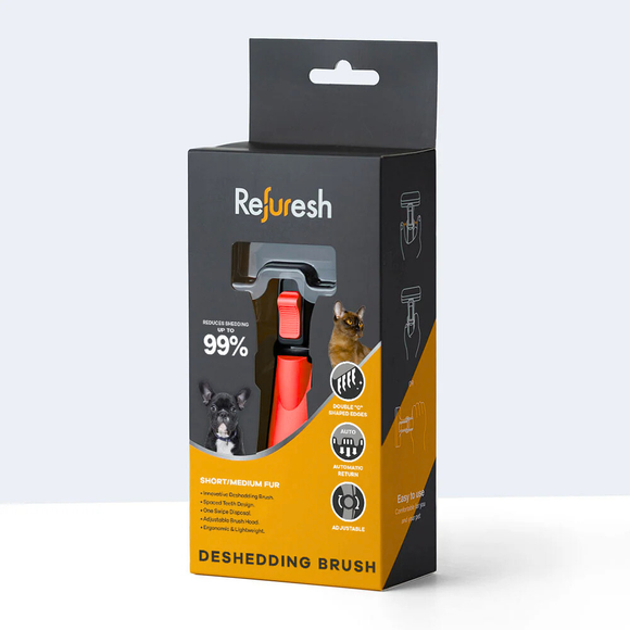 Refuresh Deshedding Brush Short/Medium Fur, Red – Undercoat Removal Tool, Size S