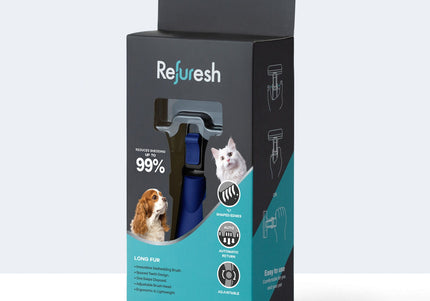 Refuresh Deshedding Brush Long Fur Blue – Small Size, Ergonomic Grooming Tool for Shedding Control