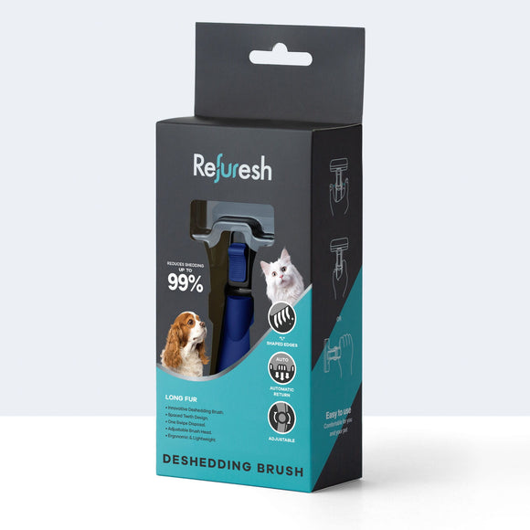 Refuresh Deshedding Brush Long Fur Blue – Small Size, Ergonomic Grooming Tool for Shedding Control