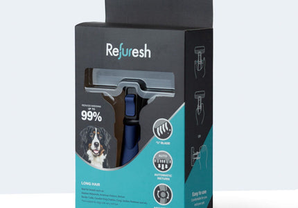 Refuresh Deshedding Brush Long Fur Blue – Large Size, Ergonomic Handle, Reduces Shedding